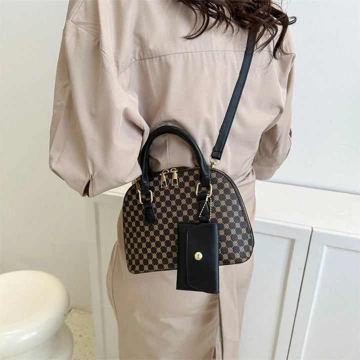 Luxury Shell Bag Fashion Women's Handbag Korean Style Shoulder Bag Plaid Print Crossbody Bag Shell Shape Wallet Card Bag