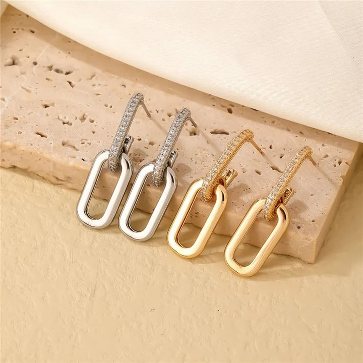 Retro Double Loop Design Drop Earrings Gold Color Geometric Round Hoop Earrings for Women Girls Punk Hip Hop Fashion Jewelry - Total Trends Fusion
