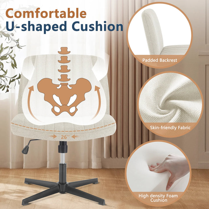 JHK Cross Legged Office Chair Armless Wide Desk Chair with Dual-Purpose Base Adjustable Swivel Fabric Task Vanity Home Office - Total Trends Fusion