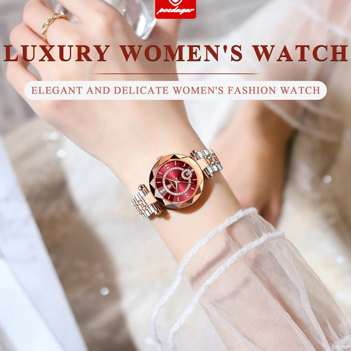 POEDAGAR Luxury Watch For Woman High Quality Diamond Ladies Quartz Watch Waterproof Date Stainless Steel Women Watches reloj+box