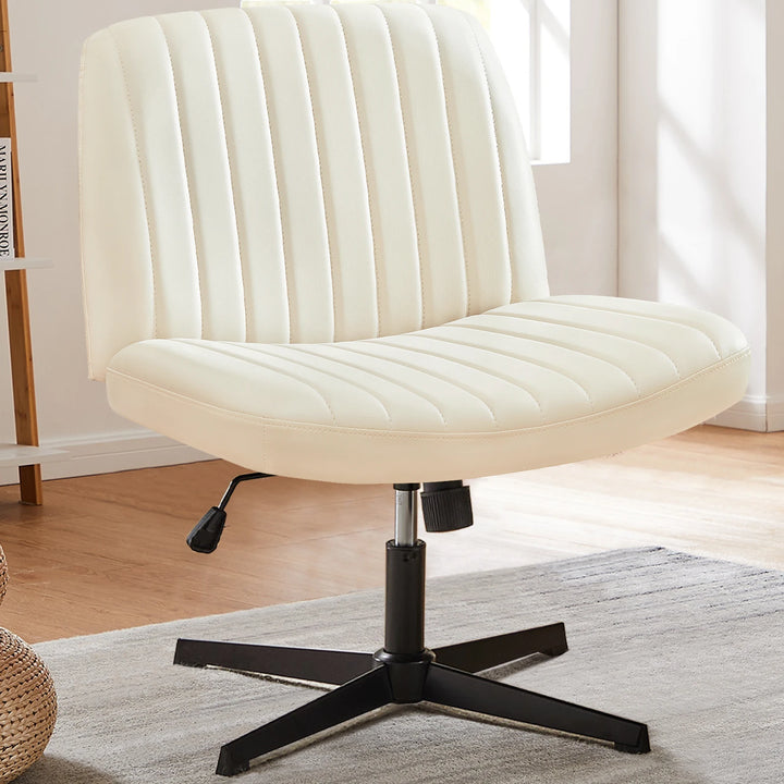 JHK Cross Legged Office Chair Armless Wide Desk Chair with Dual-Purpose Base Adjustable Swivel Fabric Task Vanity Home Office - Total Trends Fusion