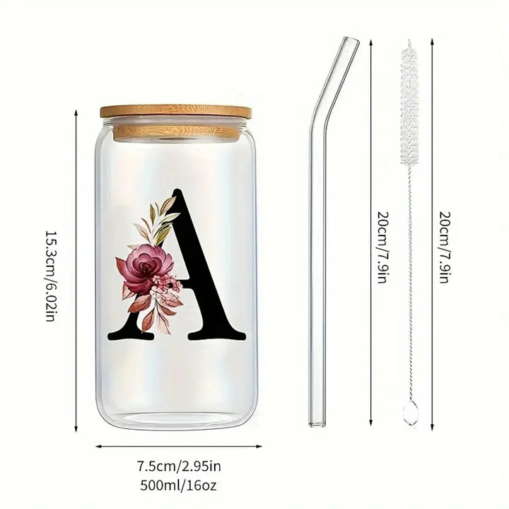 16oz Clear 3D Printed Sublimation Glass Cup With Bamboo Lid And Glass Straw Drinking Cups With Waterproof Sticker Muti-Pattern