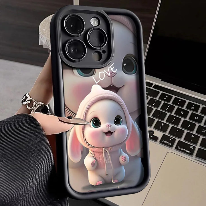 Lovely Pink Rabbit Silicone Case For Samsung Galaxy S24 S23 Ultra S22 S21 Plus S20 FE A12 A32 A52 A52S A23 A33 A53 A14 A34 A54