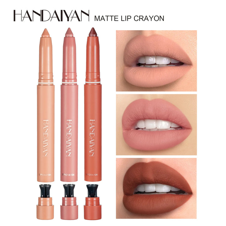 Handaiyan 12 Colors Lip Liner Matte Waterproof Velvet Nude Lipstick Pencil Sexy Red Brown Pigments Makeup Long Lasting - Total Trends Fusion