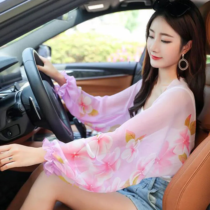 Summer Chiffon Floral Arm Cover Women Driving Sun UV Protection Sleeve Riding Arm Shade Shawl Scarf Long Sleeve Shawls And Wraps
