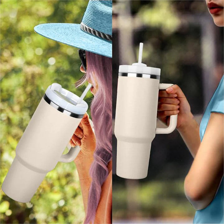Custom 40 oz Tumbler With Handle Lid and Straw Insulated Stainless Steel Dupe Travel Mug Iced Coffee Cup Car Travel Mug 40oz