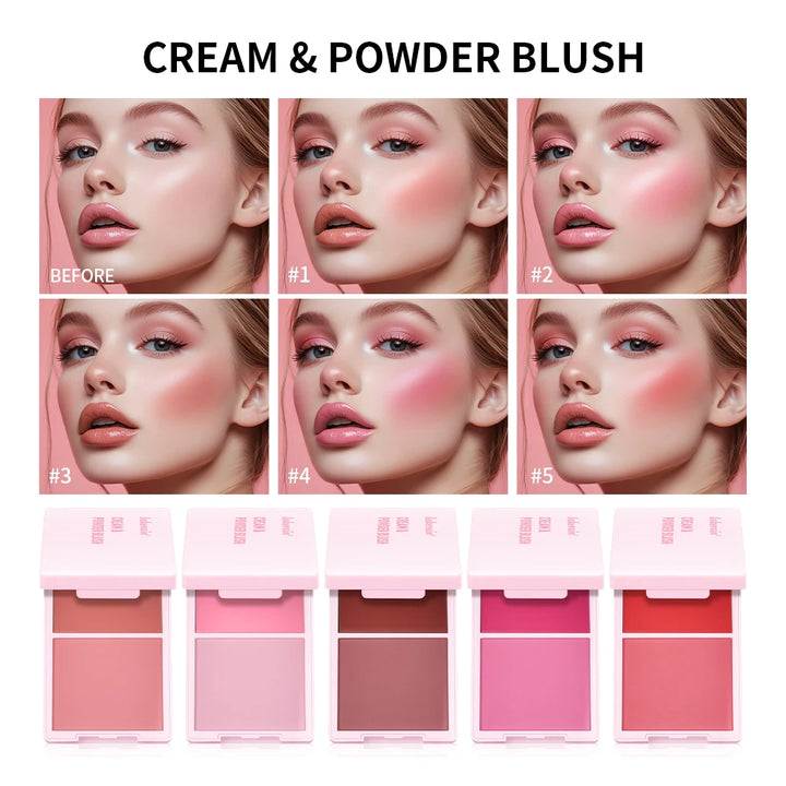 Crème & Powder Blush Duo Palette – Long-Lasting Matte & Dewy Finish Pink, Peach & Orange Pigments