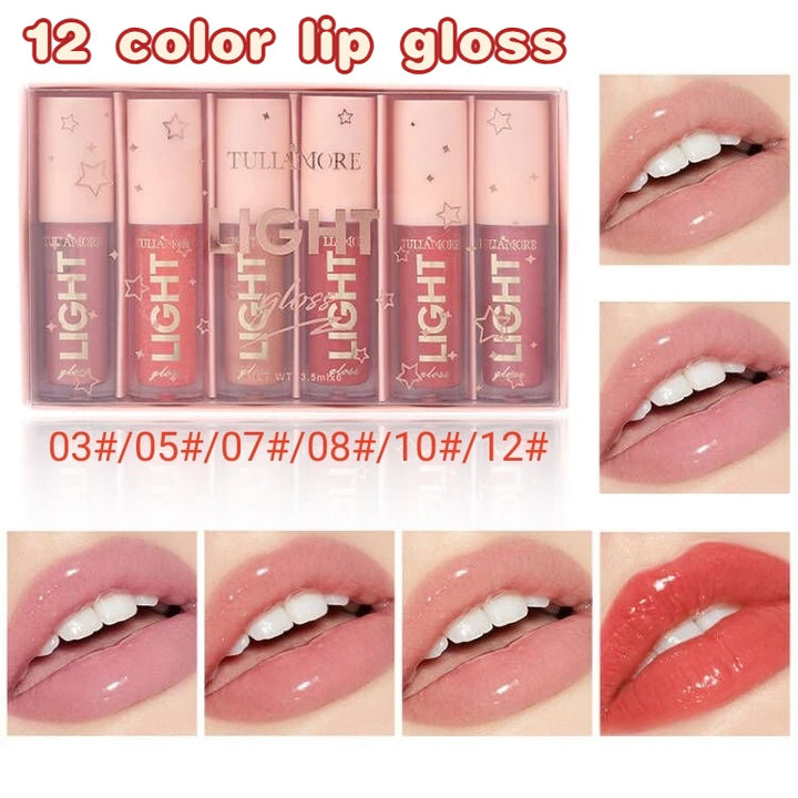 12-Color Lip Gloss Waterproof Long-lasting Moisturizing Lipstick Mirror Nude Lip Gloss Plain Lip Gloss Oil - Total Trends Fusion