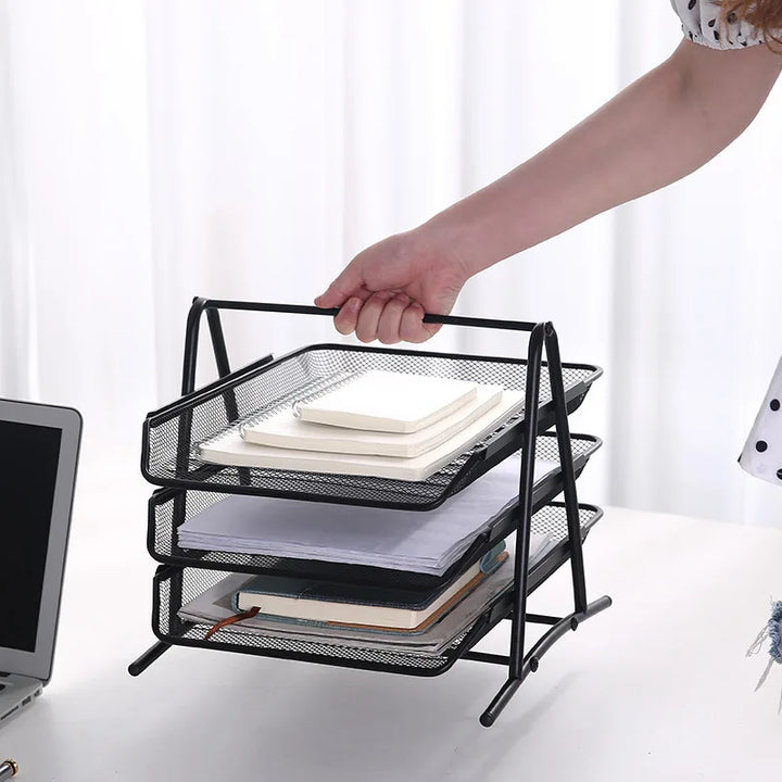 Office desktop A4 paper storage and organization rack multi-functional file rack letter book wire mesh storage rack