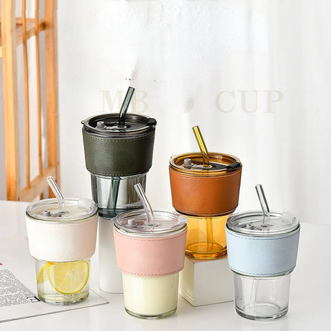 Bamboo Cup Glass Water Cup Coffee Cup Household Straw Cups Large Capacity Water Bottle Gift  Coffee Mugs