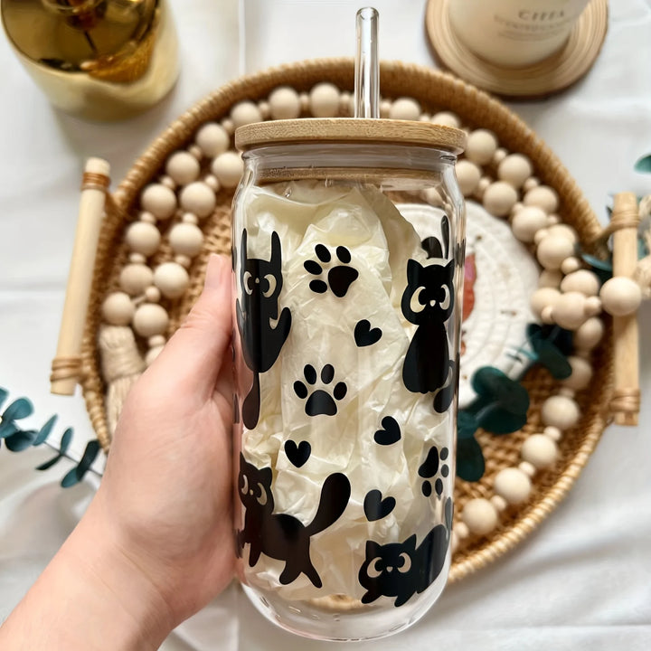 16oz Clear 3D Printed Sublimation Glass Cup With Bamboo Lid And Glass Straw Drinking Cups With Waterproof Sticker Muti-Pattern