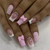 "Pink French 3D Bowknot Press-On Nails | Short Square Fashion False Nails"