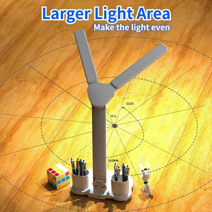 LED Clock Table Lamp USB Chargeable Dimmable Desk Lamp 2 Heads 180 Rotate Foldable Eye Protection Reading Night Light