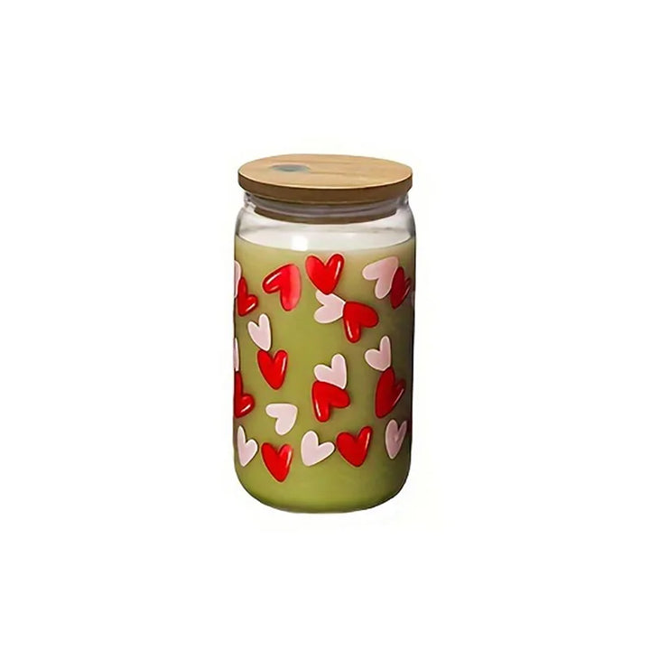 16oz Clear 3D Printed Sublimation Glass Cup With Bamboo Lid And Glass Straw Drinking Cups With Waterproof Sticker Muti-Pattern