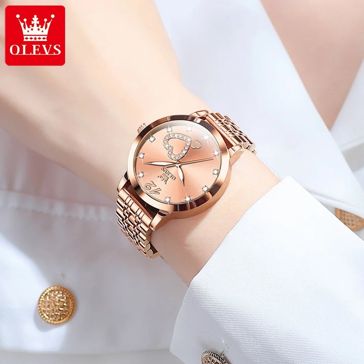 OLEVS Japan Quartz Women Watch Stainless steel Bracelet "Love" Dial Fashion Elegant Waterproof Luminous Quartz Watch for Ladies - Total Trends Fusion