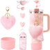 Accessories Set for Stanley 40oz & 30oz Tumbler Including Silicone Boot Straw Cover Cap Heart Hook Lipstick Bag and Heart Pompom - Total Trends Fusion
