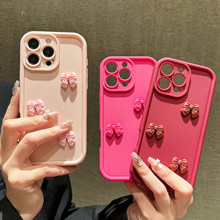 Korean 3D Bow Phone case For Samsung Galaxy S24 Ultra S23 S24 FE S25 S22 S21 Plus A16 A55 A54 A15 A35 A32 A13 A33 A34 A06 Cover