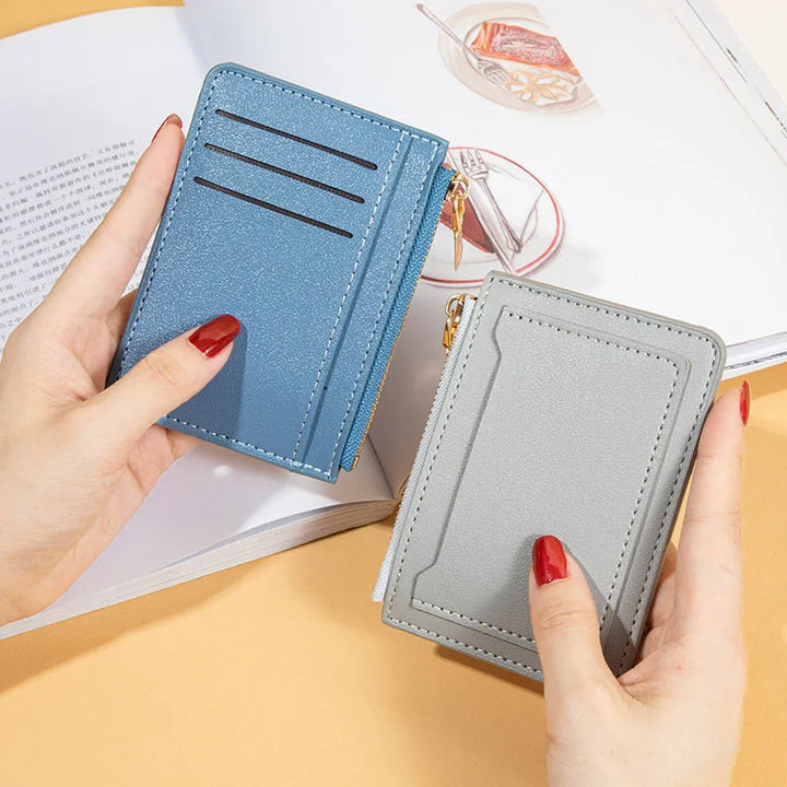 1PC Ultra-Thin Women Men Credit ID Card Holder PU Leather Zipper Fashion Small Wallet Money Bag Case Coin Purse Clip Organizer
