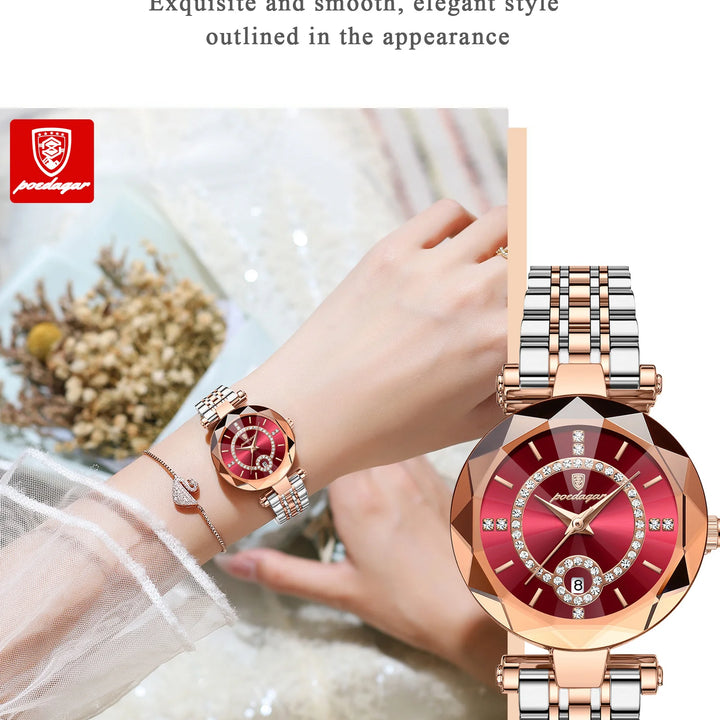 POEDAGAR Luxury Watch For Woman High Quality Diamond Ladies Quartz Watch Waterproof Date Stainless Steel Women Watches reloj+box
