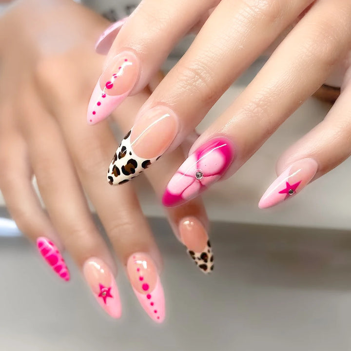 "Pink French 3D Bowknot Press-On Nails | Short Square Fashion False Nails"