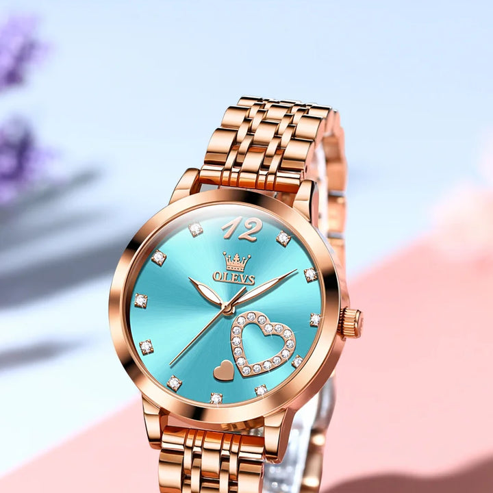 OLEVS Japan Quartz Women Watch Stainless steel Bracelet "Love" Dial Fashion Elegant Waterproof Luminous Quartz Watch for Ladies