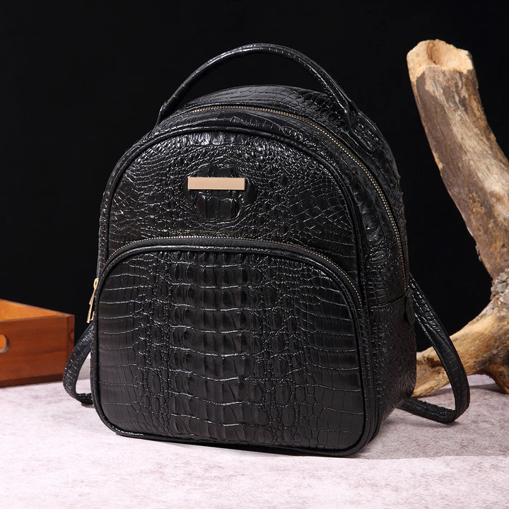Luxury Crocodile Pattern Backpack Vintage Travel Daypack Classic Preppy School Knapsack