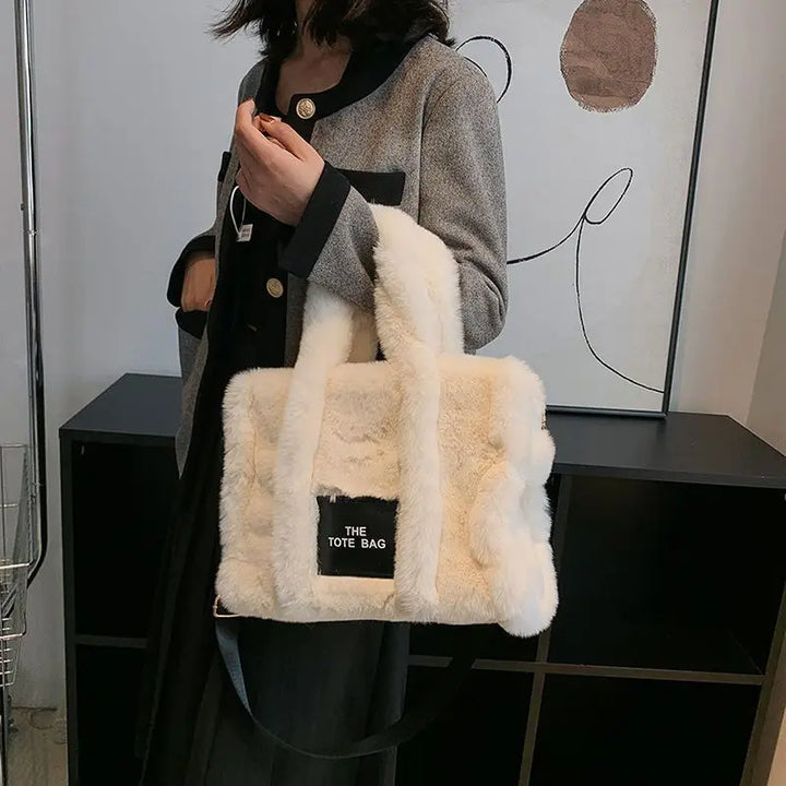 JIAERDi Casual Fur Tote Bag For Women Luxury Handbag  Autumn Winter Plush Messenger Bag Harajuku Aesthetic Shopper Bag Female