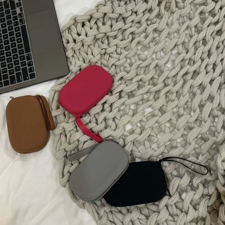 Morandi Color Silicone Cosmetic Bag Coin Purse Large Capacity Multifunction Storage Bag Solid Color Rectangle Small Item Bag