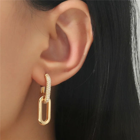 Retro Double Loop Design Drop Earrings Gold Color Geometric Round Hoop Earrings for Women Girls Punk Hip Hop Fashion Jewelry - Total Trends Fusion