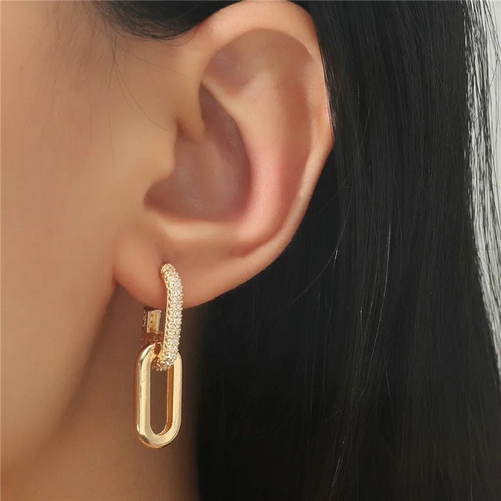 Retro Double Loop Design Drop Earrings Gold Color Geometric Round Hoop Earrings for Women Girls Punk Hip Hop Fashion Jewelry - Total Trends Fusion
