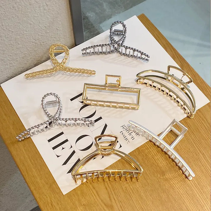 GoldHollow Geometric Hair Clips Metal Hair Claw Cross Hairclip Headband Hairpin Sliver Hair Crab Women Fashion Hair - Total Trends Fusion