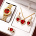 Golden Luxury Watch Women Ring Necklace Earring Rhinestone Fashion Wristwatch Casual Ladies Bracelet Watches Jewelry Set - Total Trends Fusion