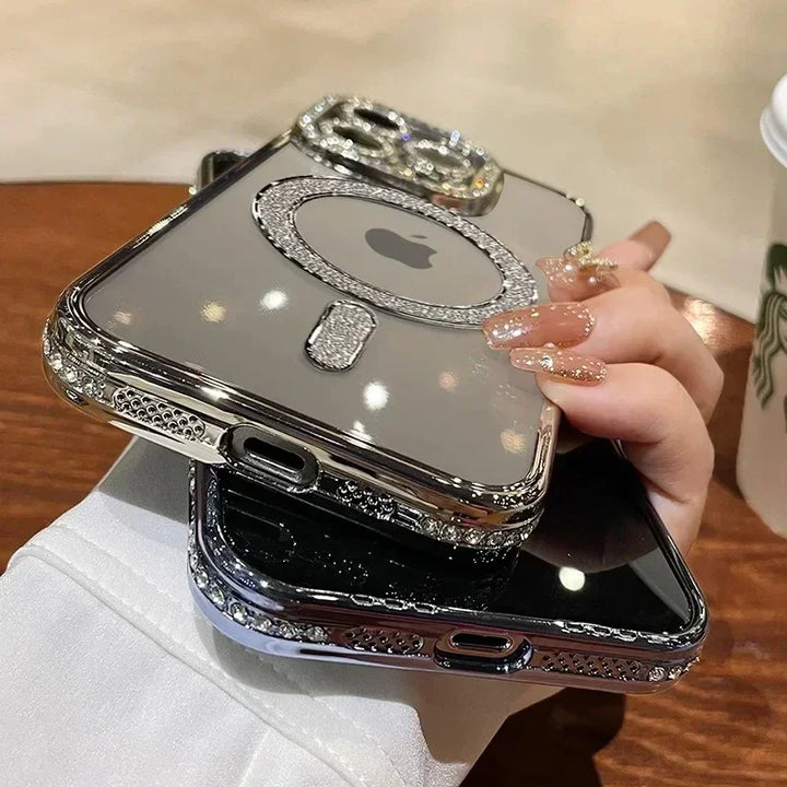 Clear Bling Crystal Phone Case For iPhone 15 16 14 11 12 13 Pro Max Plus For Magsafe Magnetic Wireless Charging Lens Film Cover - Total Trends Fusion