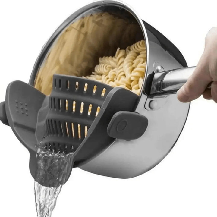 1pc Adjustable Silicone Clip-On Strainer for Pots, Pans, and Bowls - Handheld Drainer for Noodles, Pasta - Total Trends Fusion