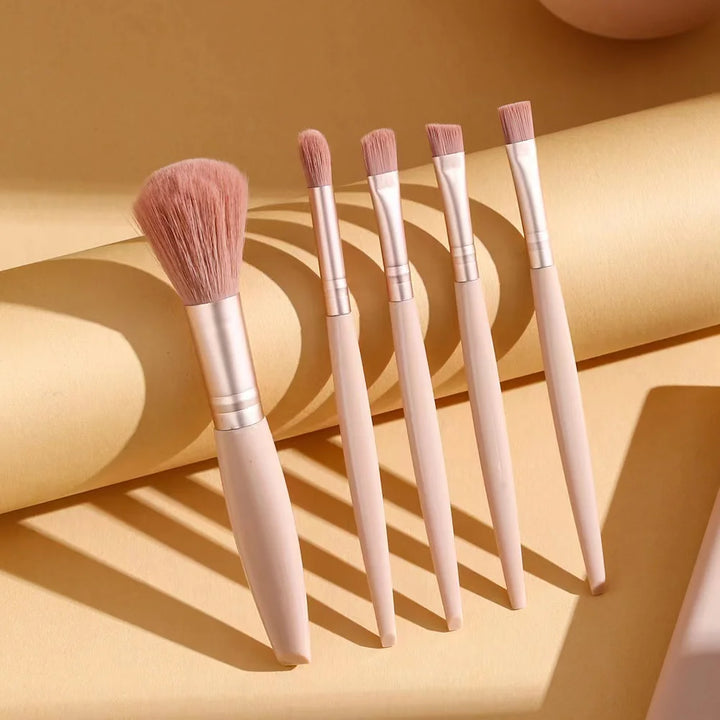 5pcs Travel Cosmetic Brush Kit With Mirror Makeup Brush Set Bag Portable Organizer Box Beauty Tool Case Rose Gold Letter Pattern