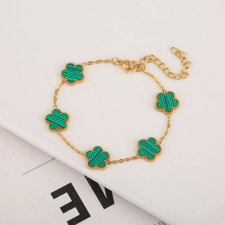 Adjustable New Design Gold Plated Stainless Steel 316L Plant Flower Bracelet With Five Leaf Petals Women's Luxury Gifts Clover - Total Trends Fusion