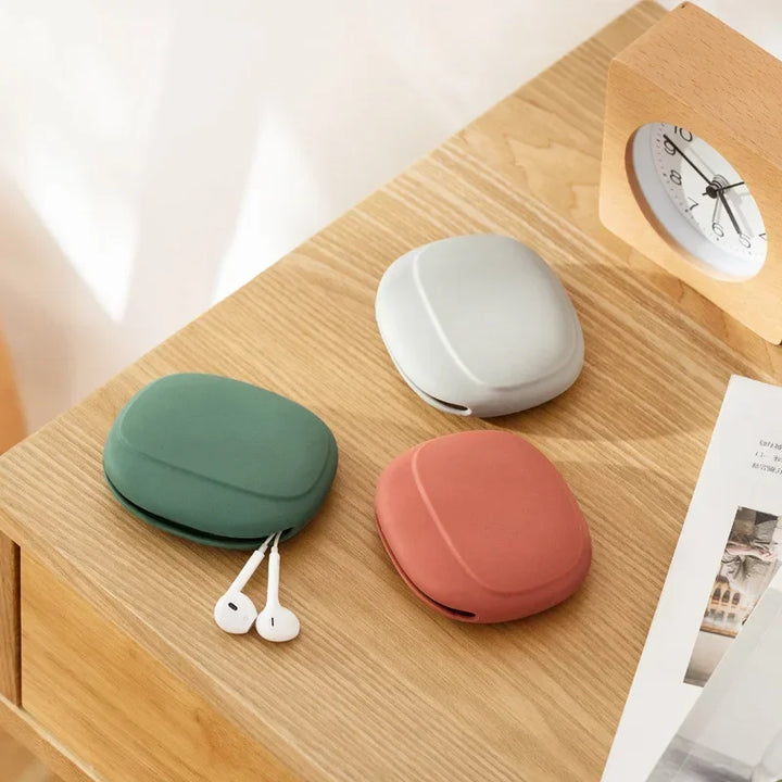 Portable Data Cable Headphone Storage Box Simple Oval Silicone Storage Bag Cute Coin Purse Home Small Gift Travel Must-have New
