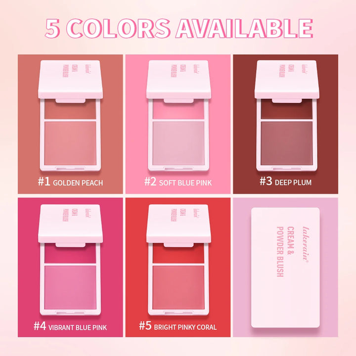 Crème & Powder Blush Duo Palette – Long-Lasting Matte & Dewy Finish Pink, Peach & Orange Pigments