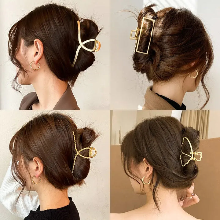 GoldHollow Geometric Hair Clips Metal Hair Claw Cross Hairclip Headband Hairpin Sliver Hair Crab Women Fashion Hair - Total Trends Fusion