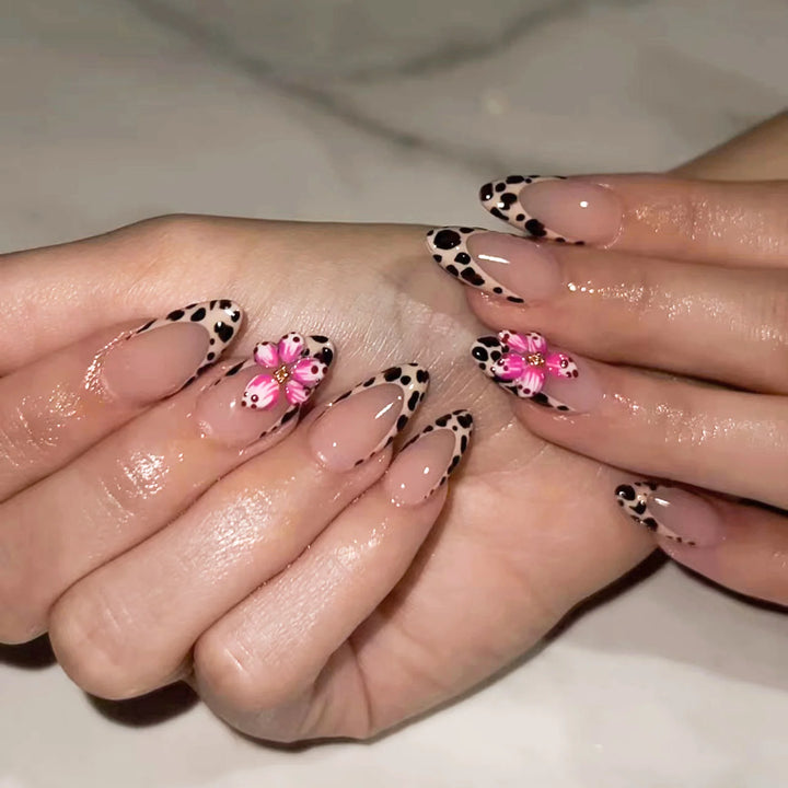 "Pink French 3D Bowknot Press-On Nails | Short Square Fashion False Nails"