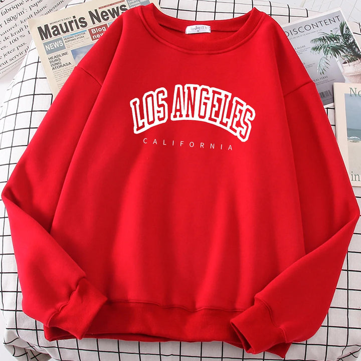 Los Angeles California City Streetwear Sweatshirt For Women Loose Oversized Clothing Personality Soft Letter Print Hoodies Woman - Total Trends Fusion
