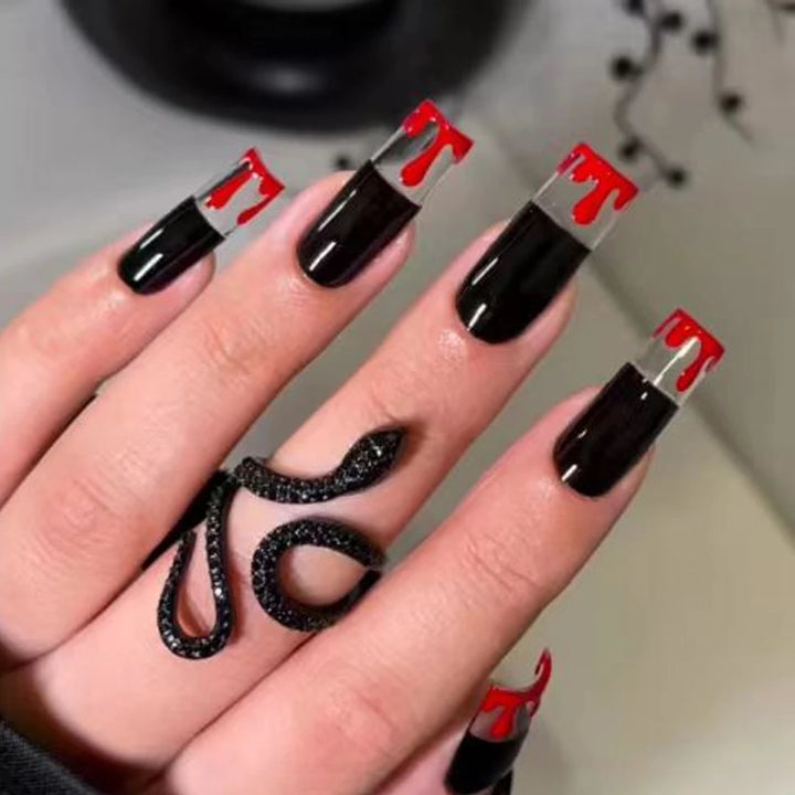 Hot New Women Girls 24Pcs Long Square Red French White Border Heart Full Coverage Wearable Fake Nail Press on Nail Art