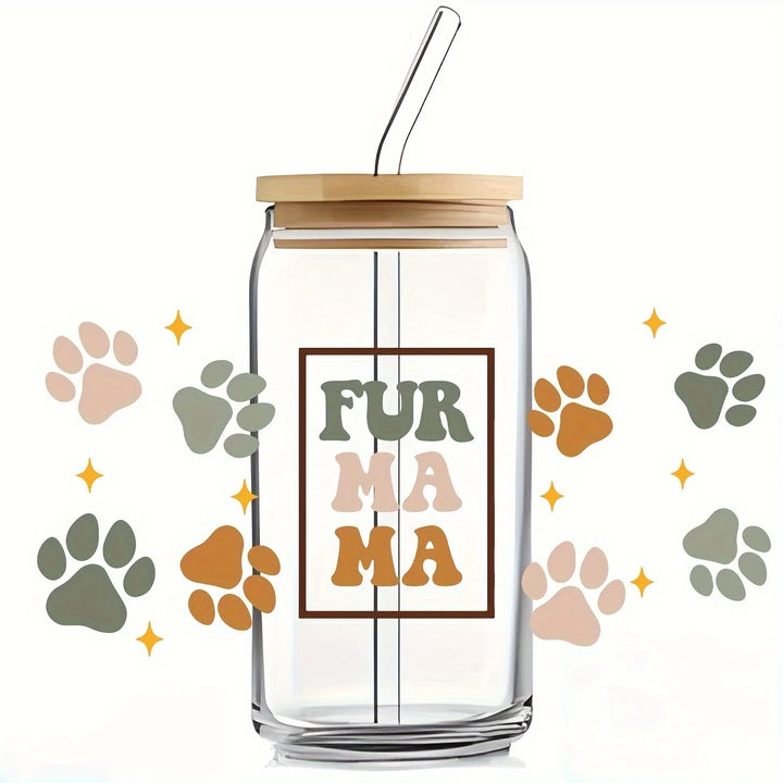 16oz Clear 3D Printed Sublimation Glass Cup With Bamboo Lid And Glass Straw Drinking Cups With Waterproof Sticker Muti-Pattern