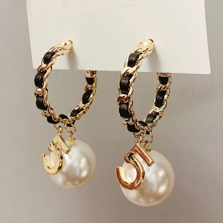 Luxury Vintage Number 5 Pearl Hoop Earrings Accessories Girls Gift Woman Earring Fashion Jewelry - Total Trends Fusion