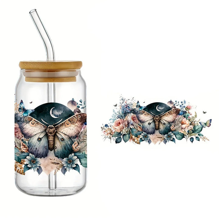 16oz Clear 3D Printed Sublimation Glass Cup With Bamboo Lid And Glass Straw Drinking Cups With Waterproof Sticker Muti-Pattern