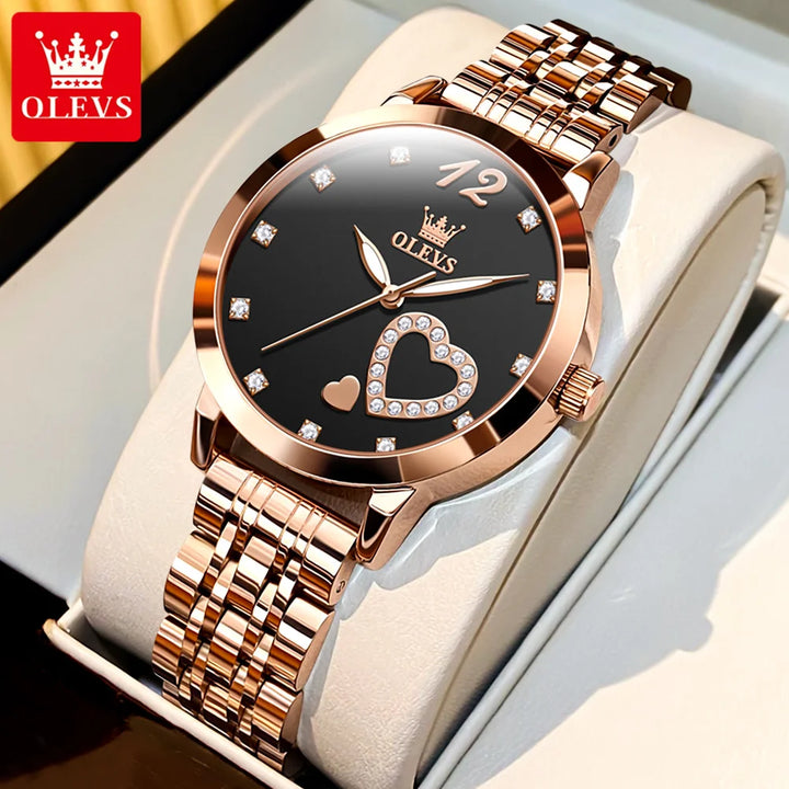 OLEVS Japan Quartz Women Watch Stainless steel Bracelet "Love" Dial Fashion Elegant Waterproof Luminous Quartz Watch for Ladies - Total Trends Fusion
