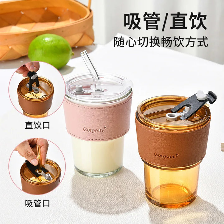 Bamboo Cup Glass Water Cup Coffee Cup Household Straw Cups Large Capacity Water Bottle Gift  Coffee Mugs