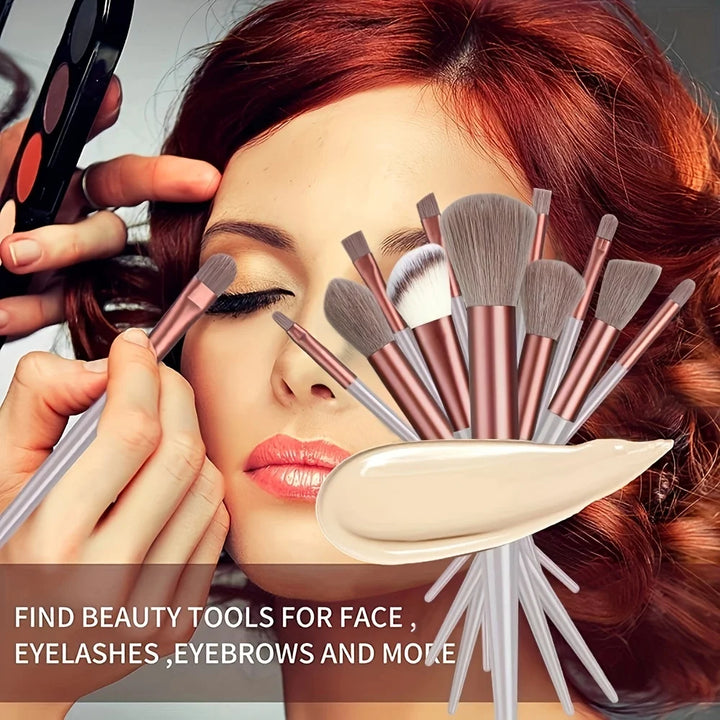 13Pcs Makeup Brush Set Soft Premium Synthetic Brushes Foundation Powder Concealers Eyeshadows Eyeliner Blush Makeup Beauty Tool - Total Trends Fusion