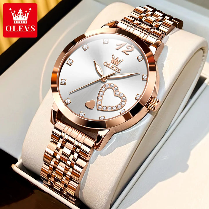OLEVS Japan Quartz Women Watch Stainless steel Bracelet "Love" Dial Fashion Elegant Waterproof Luminous Quartz Watch for Ladies - Total Trends Fusion