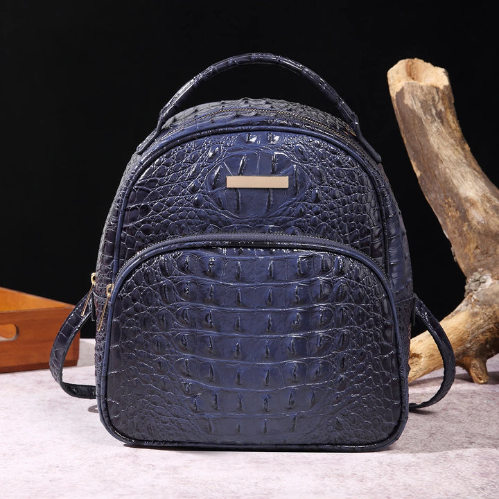 Luxury Crocodile Pattern Backpack Vintage Travel Daypack Classic Preppy School Knapsack